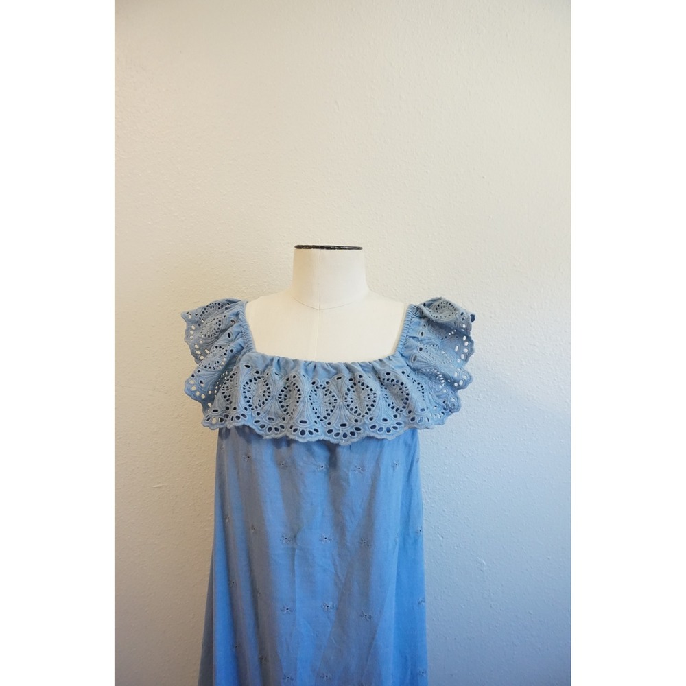 Christy Dawn Mairin Eyelet Maxi Dress Cottagecore Prairie Boho Ruffle Blue OS - Picture 3 of 15